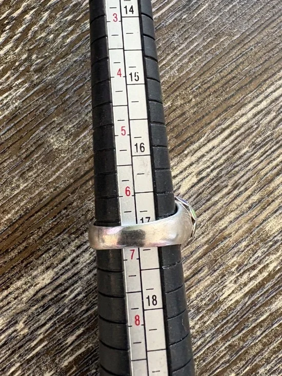 Vintage Sterling Silver Cabochon Onyx and Multi-Stone Inlay Ring. SZ 6.75 - Picture 16 of 17